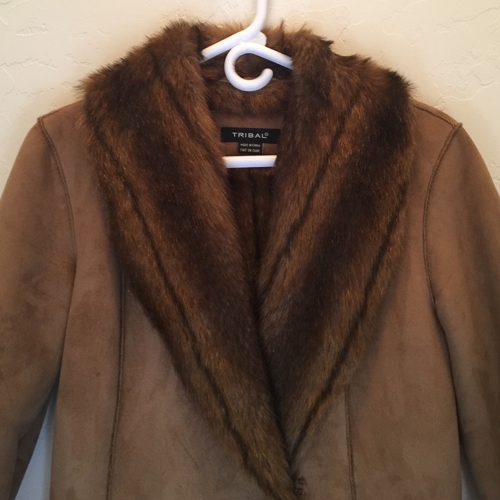 Knee Length Tribal Faux Fur Coat