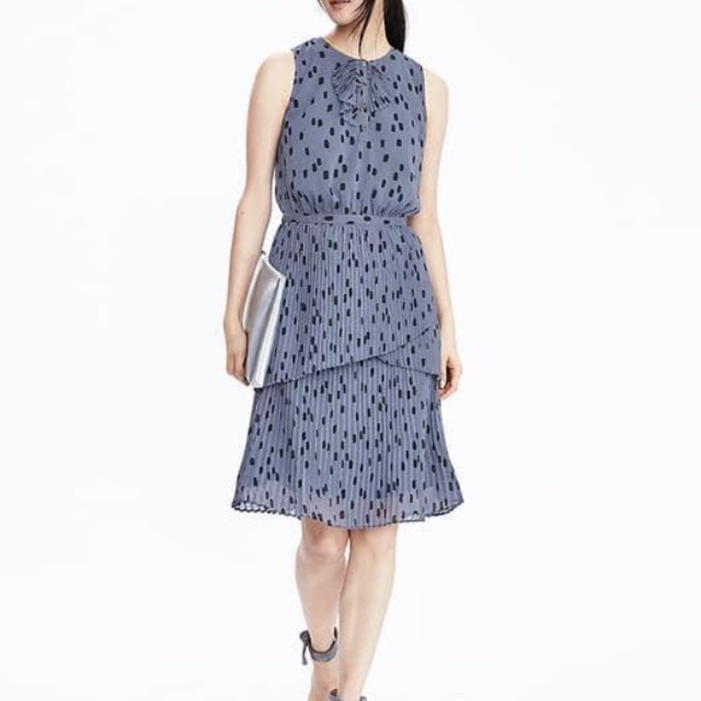 Pleated Dot-print Dress
