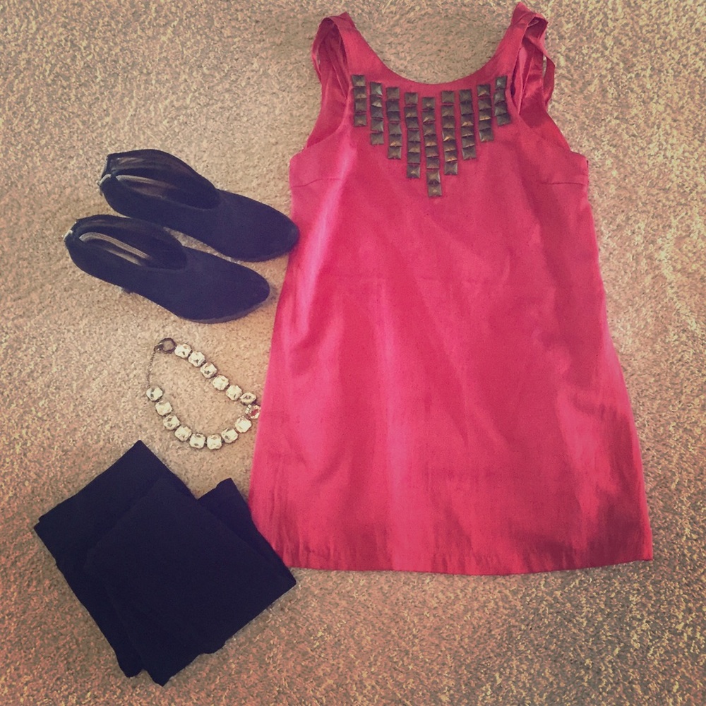 Pink silk top with copper gemstone detail