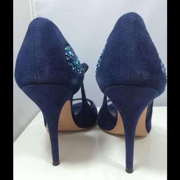 CASADEI BLADE METAL HEEL POINTED TOE TURQUOISE GREEN ANICE  Casadei Blue Suede Jeweled Heel