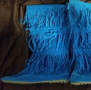 Teal Fringe Boots