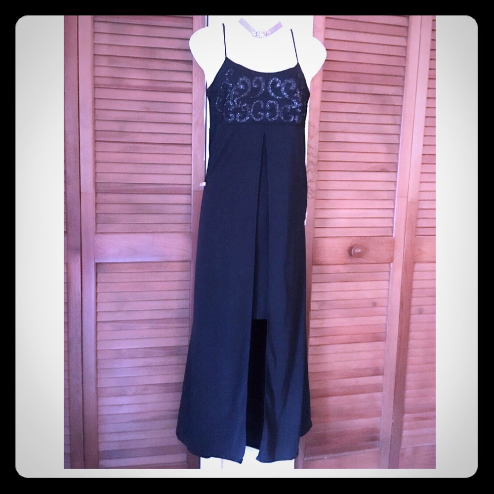 Beaded Open Front Long Dress