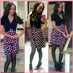 Elegant strapless polkadot bow dress