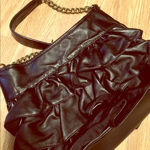 Express black ruffle bag