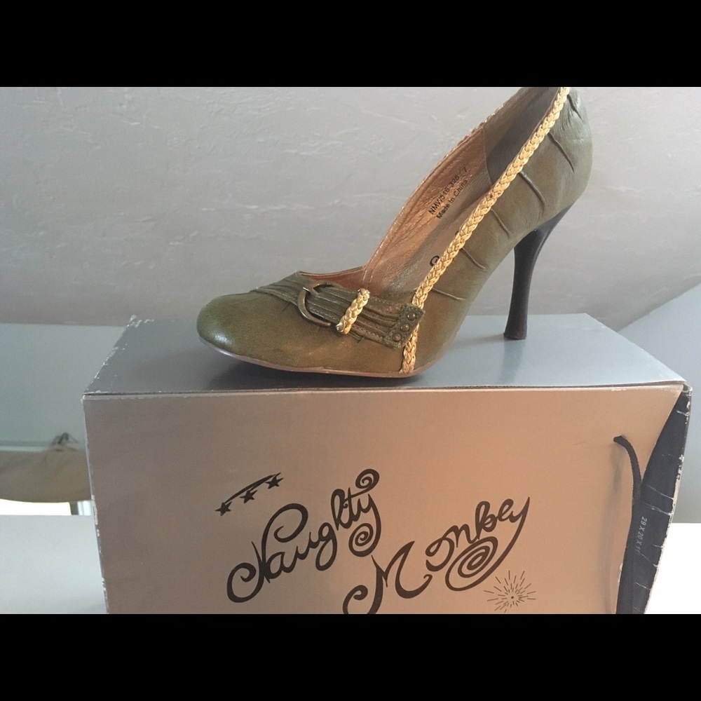 Naughty monkey olive and gold high heels.