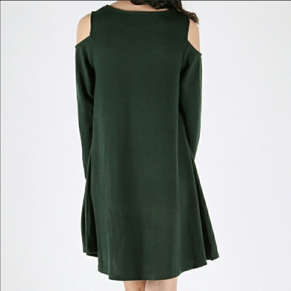 SALE!✨Forest Green Cold Shoulder Dress✨ - Picture 2 of 3