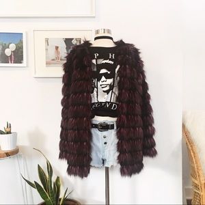 Wine Colored Faux Fur Coat