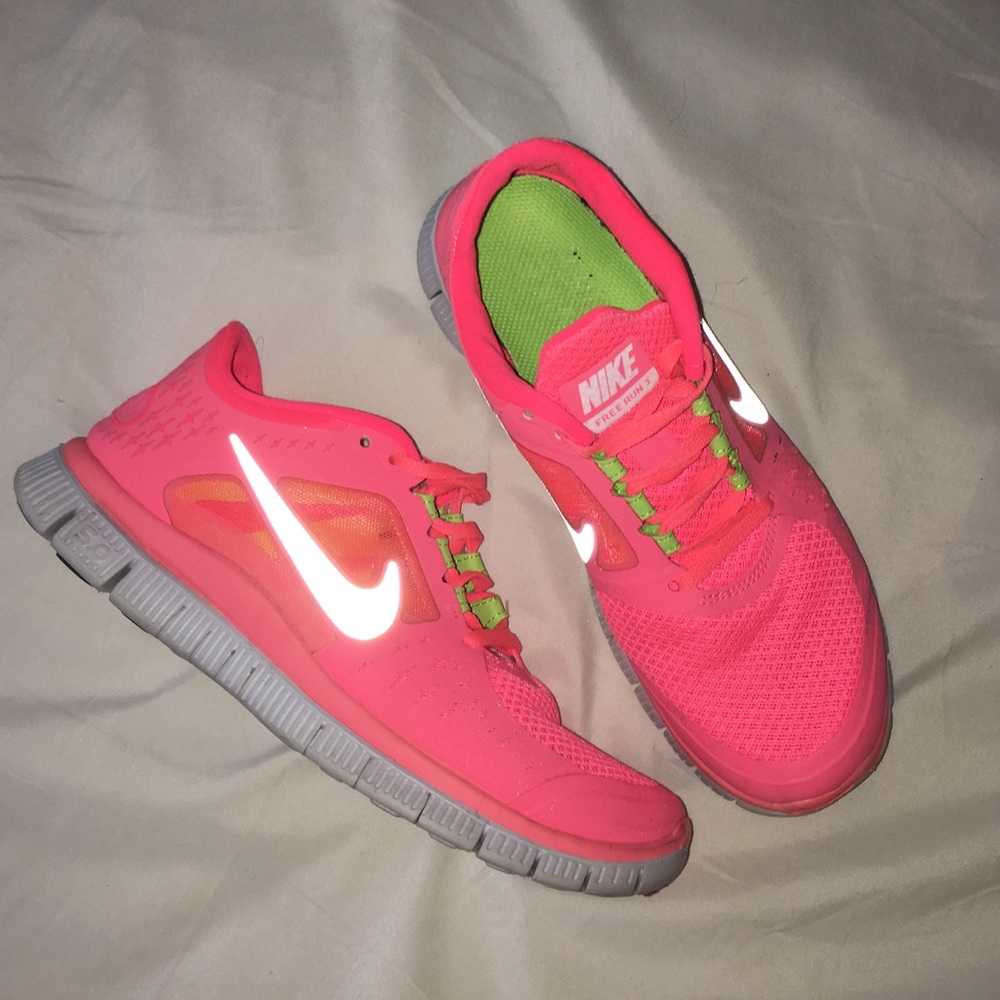 Neon Pink/ Coral Nike Free Runs
