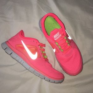 Neon Pink/ Coral Nike Free Runs