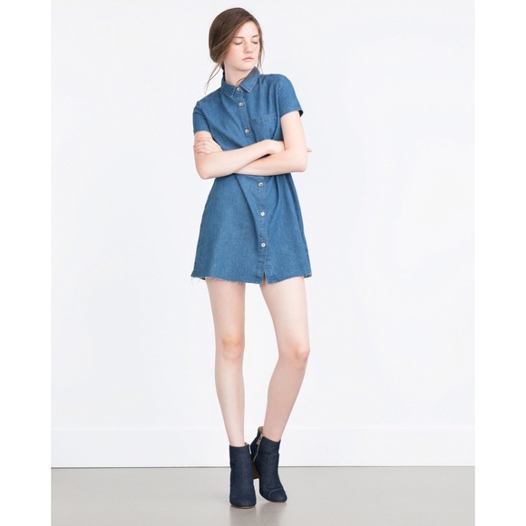 short sleeve denim dress zara