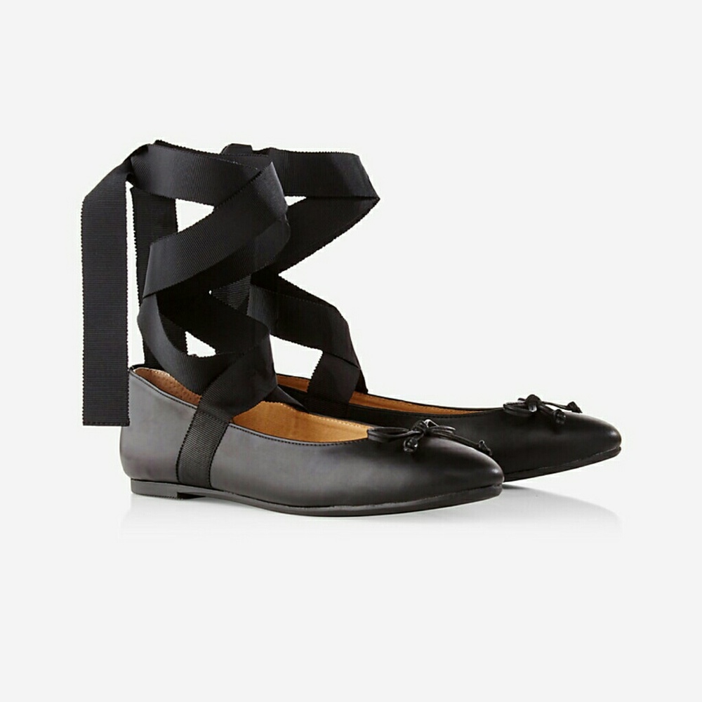 NWT! Black Express Lace Up Ballet Flats