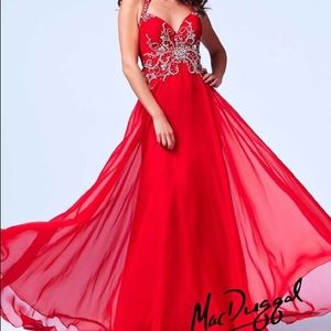 Red Mac Duggal halter dress