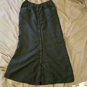 Flax linen long button down skirt