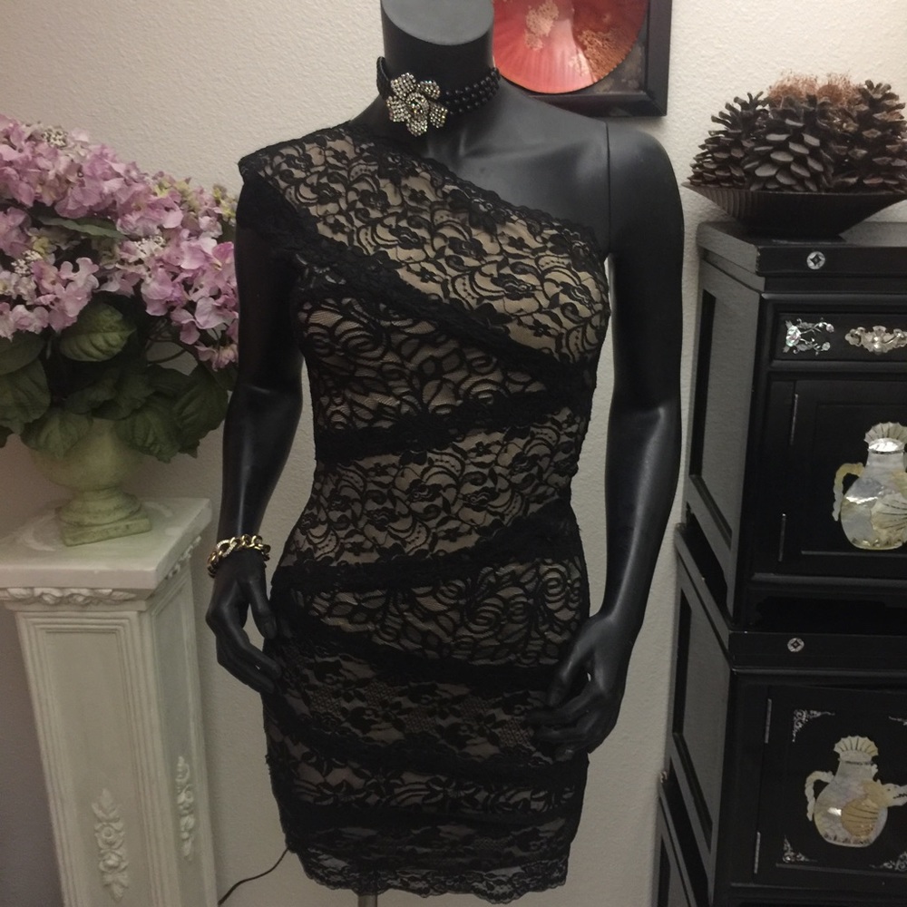 Bebe black and nude lace dress