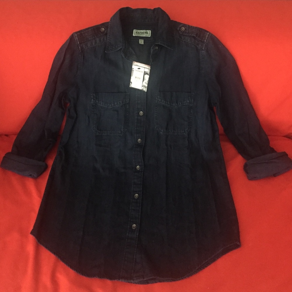 NWT Small Dark Denim Long Sleeve Express Shirt