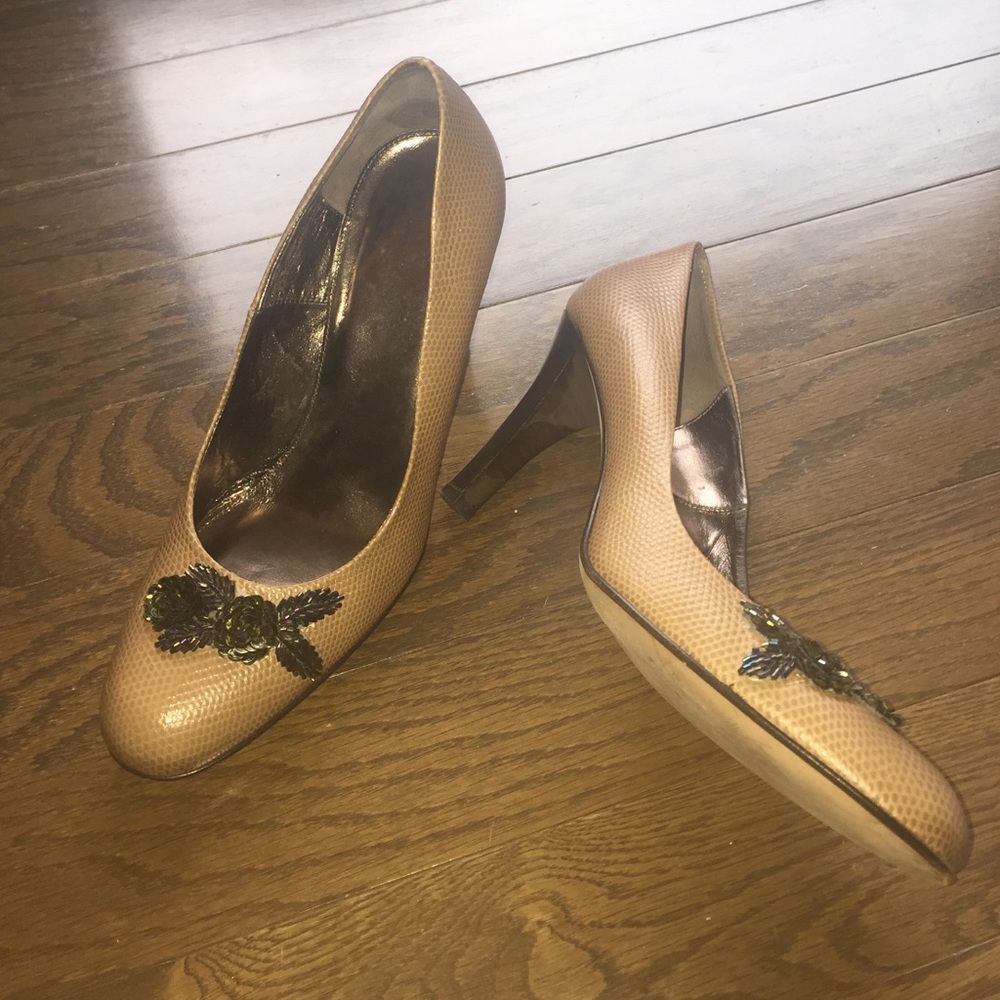 Faux snake skin heels with crystal beading