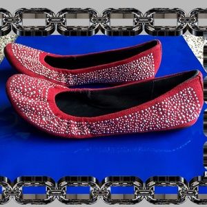 🌹 Carlos Santana Red Silver Studded Flats - NWOB