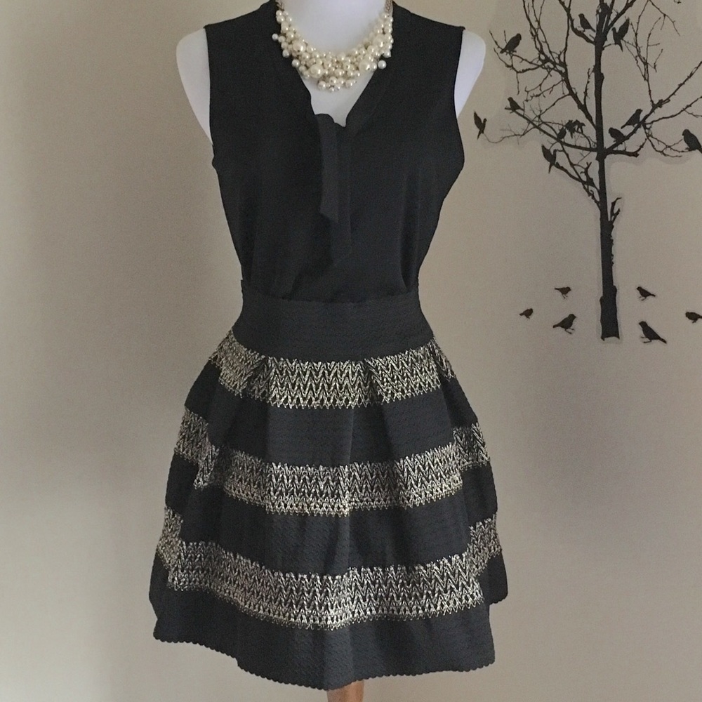 Ginger - Black With Gold/Silver Stitching skirt -S