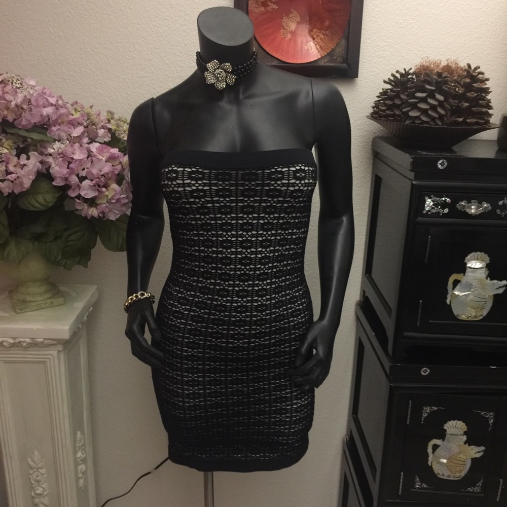 Bebe black and white mesh tube dress