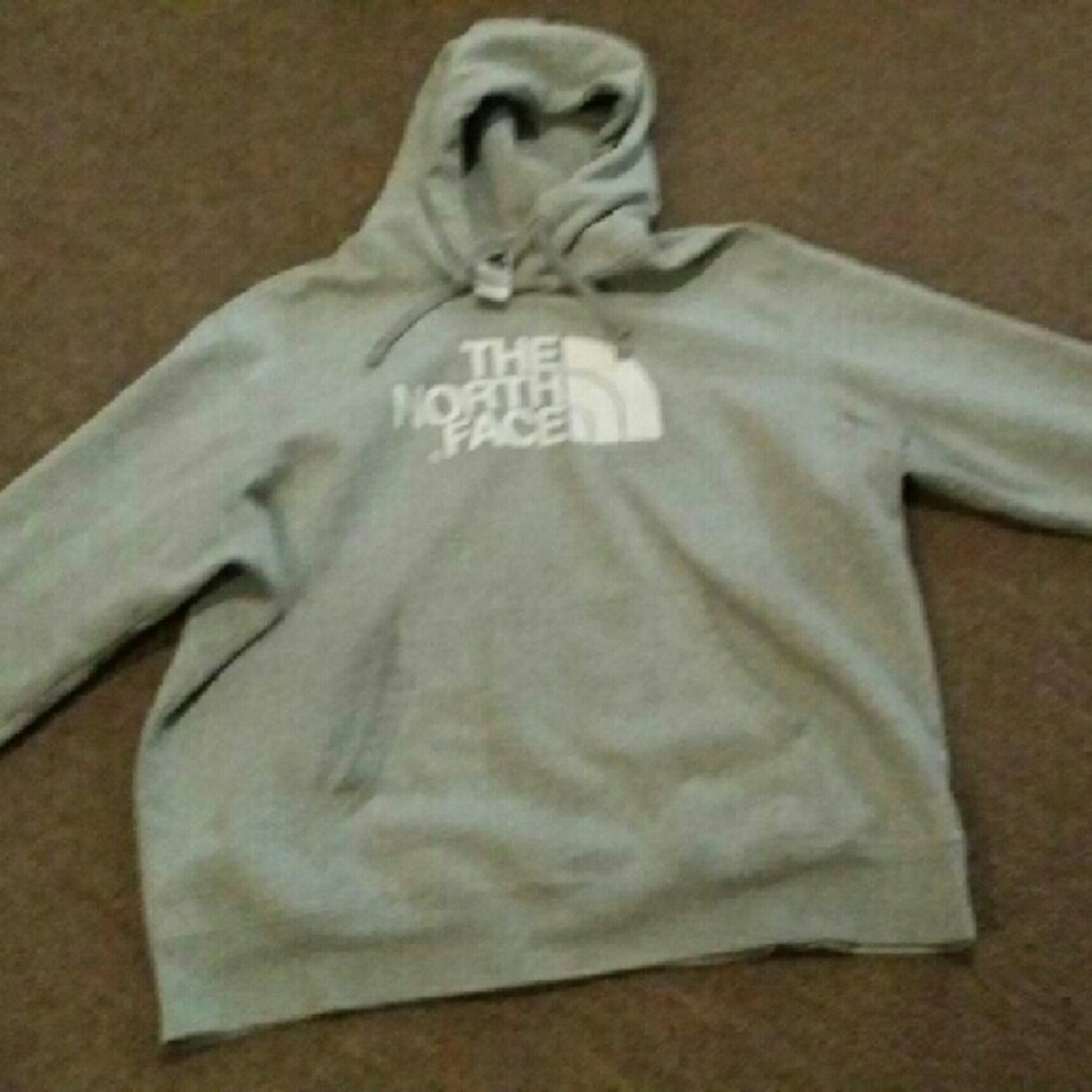 Grey and white North face hoodie
