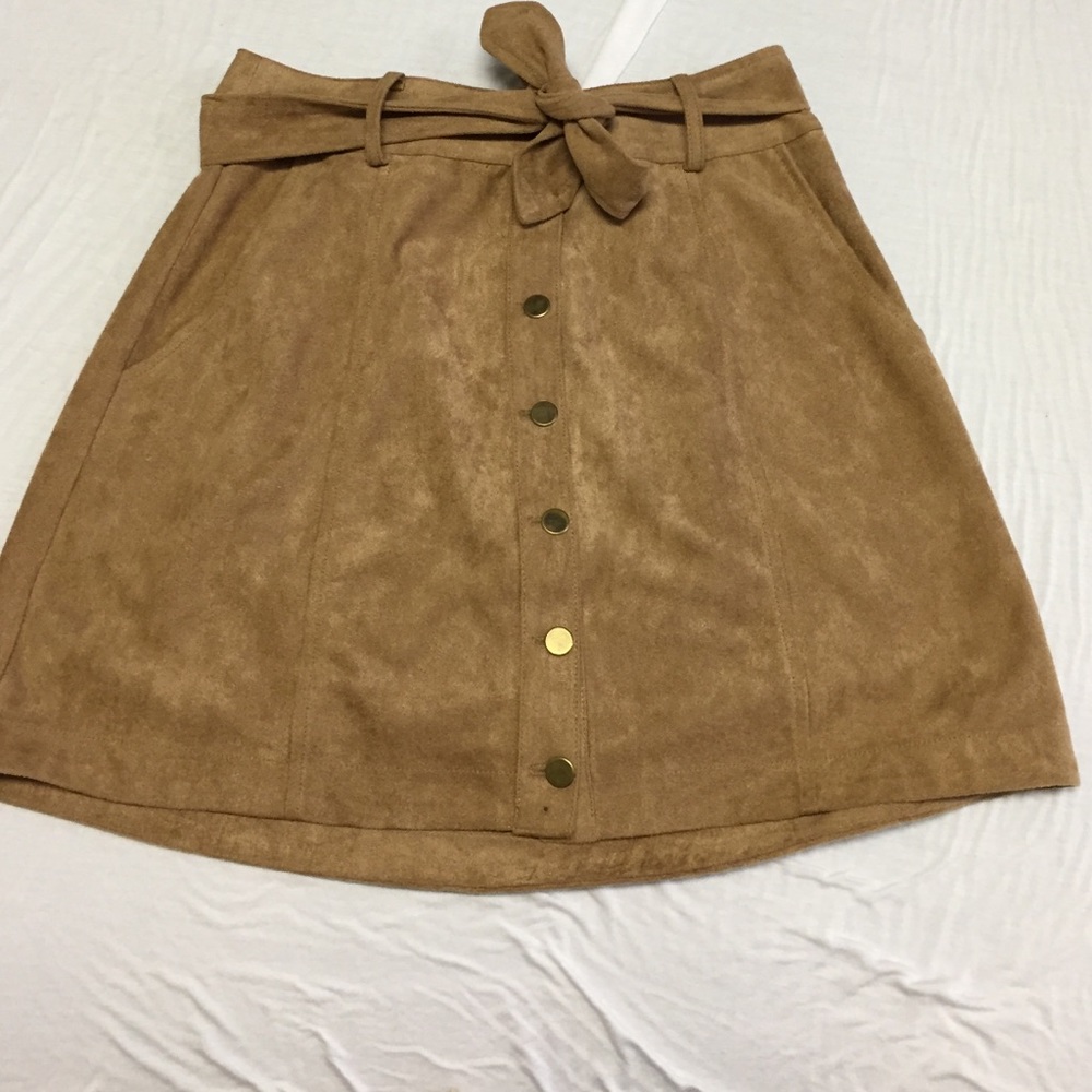 Suede button down skirt