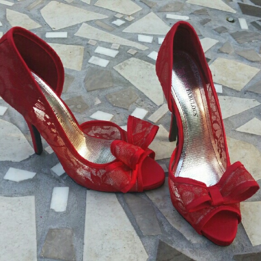 Red lace just Fab heels