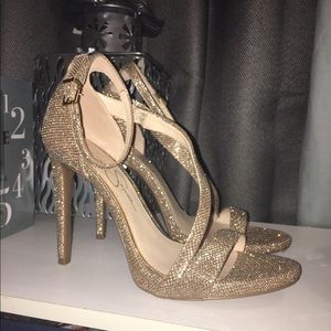 Jessica Simpson gold glitter heels