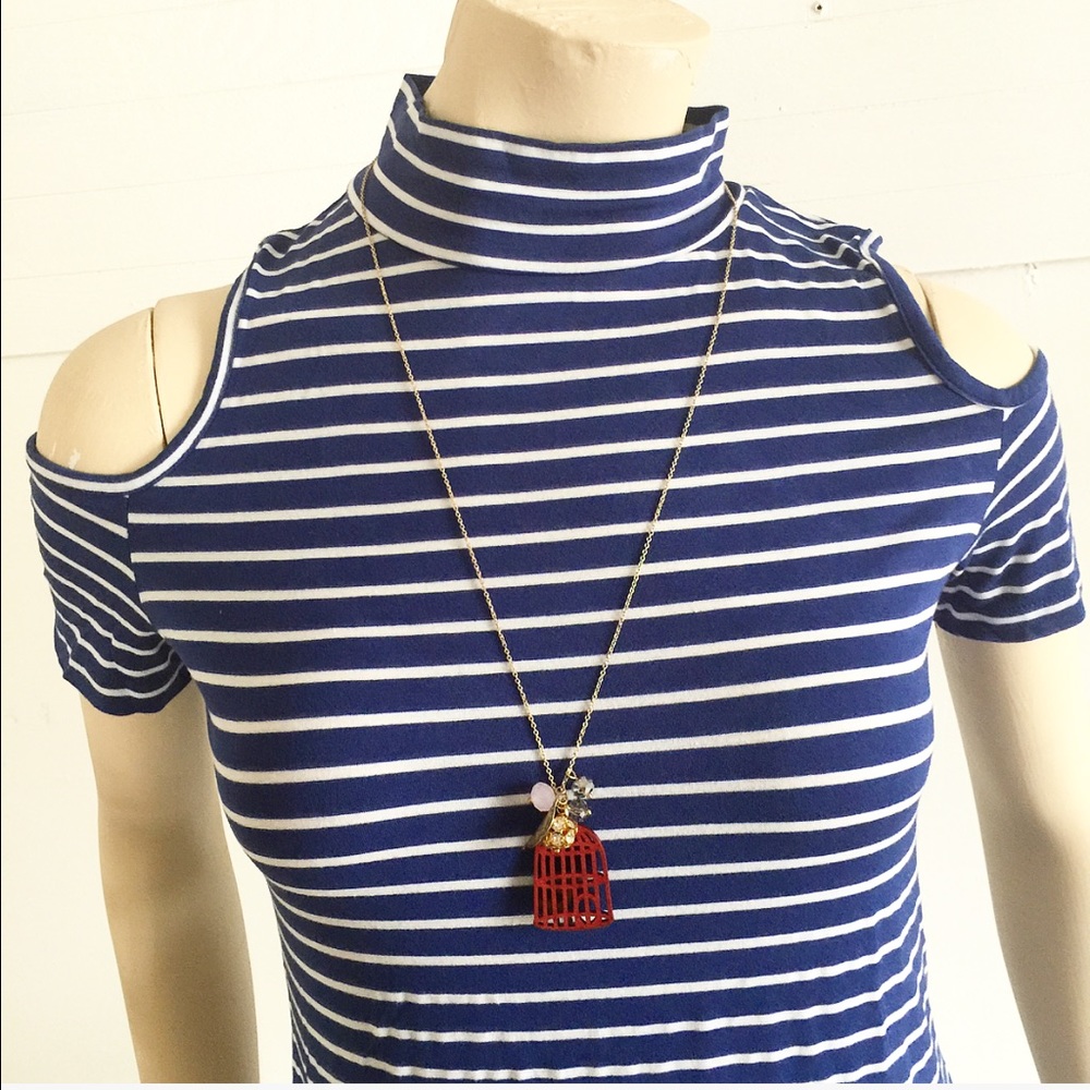 UK2LA Navy blue and white striped mini dress. - Picture 2 of 3