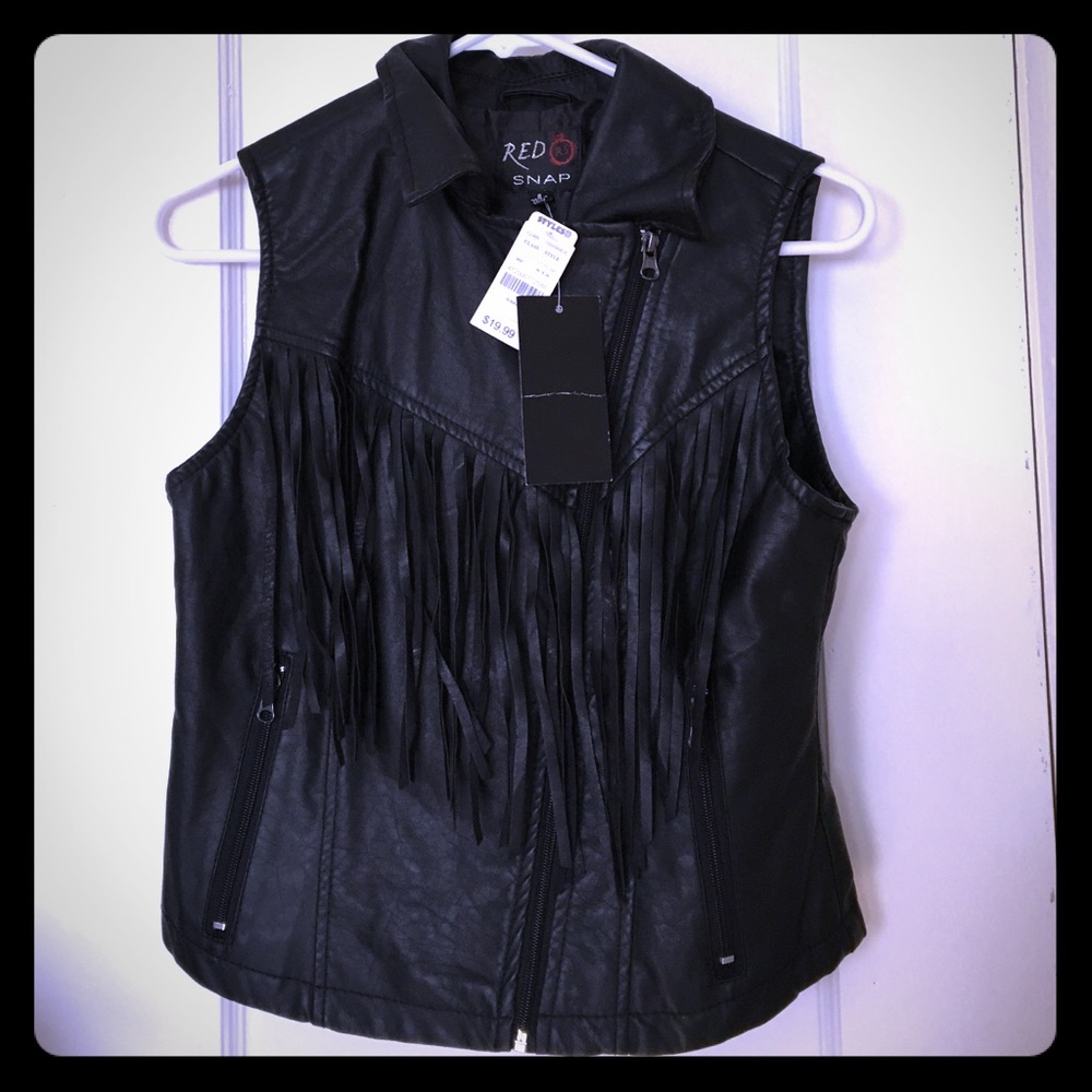 Black fringed leather vest - Small