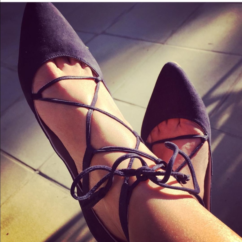 Boden lace up blue suede zip back ballet flats, 9
