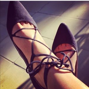 Boden lace up blue suede zip back ballet flats, 9