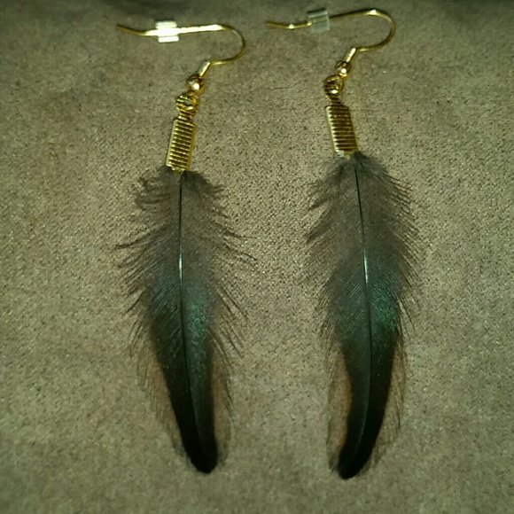 Feather Earrings - Irredecent Black/Green & Brown - Picture 2 of 2