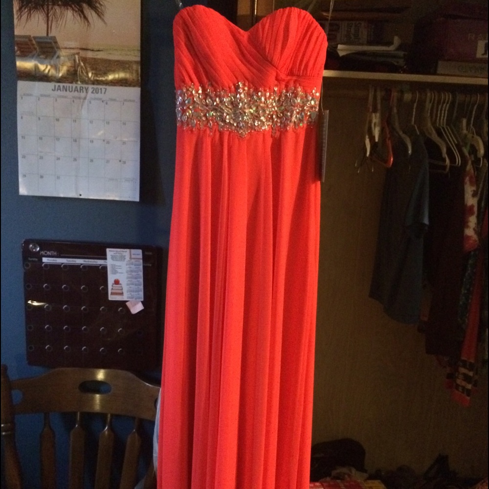Bright coral prom dress