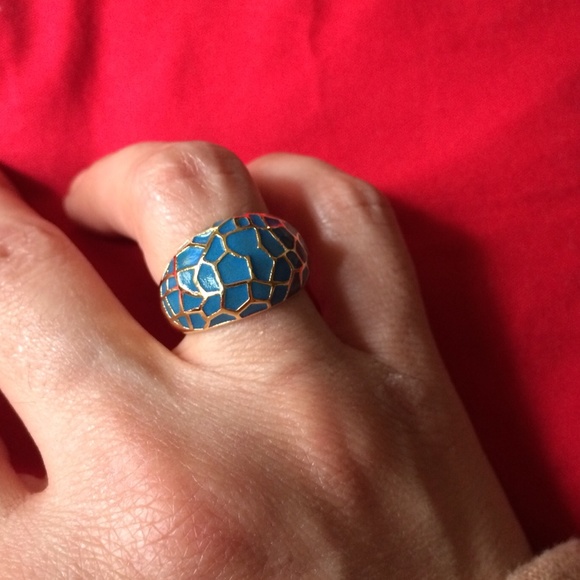 Blue Enamel gold plated ring - Picture 3 of 4