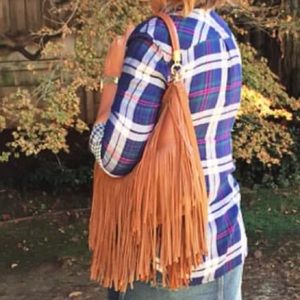 H&M cognac brown boho chic fringe shoulder bag