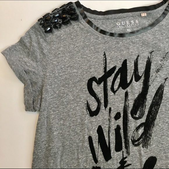 Guess Tops - Guess "Stay Wild" Flocked Tee