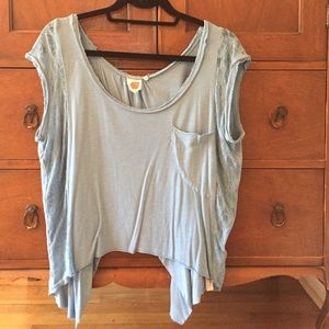 Anthropologie Raw Hem Blue Cropped Top