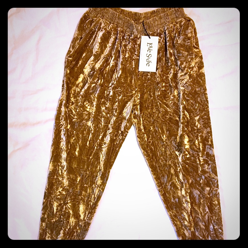 Gold crushed-velvet jogging pants