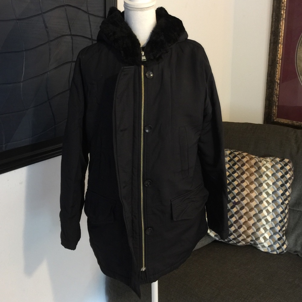 M, Banana Republic, coat w/ hood & faux fur lining
