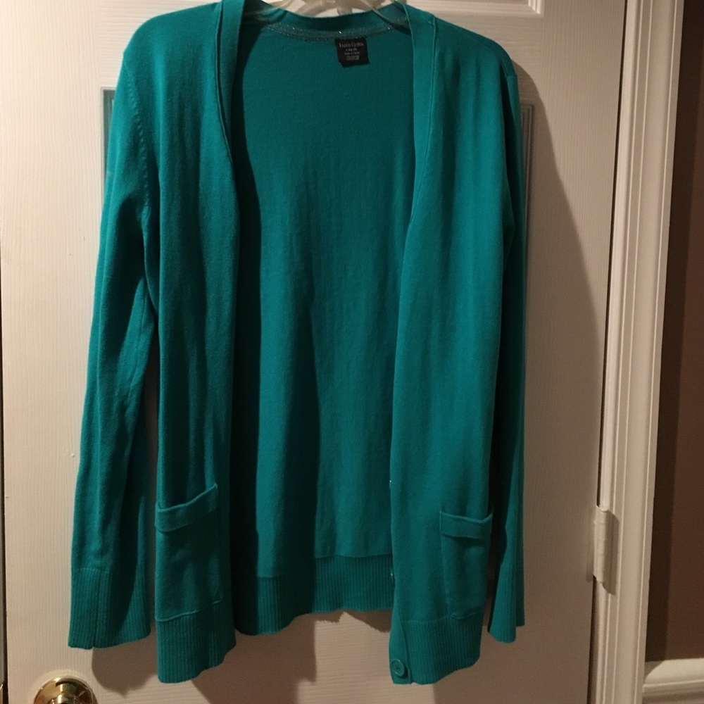 Teal cardigan sweater with pockets