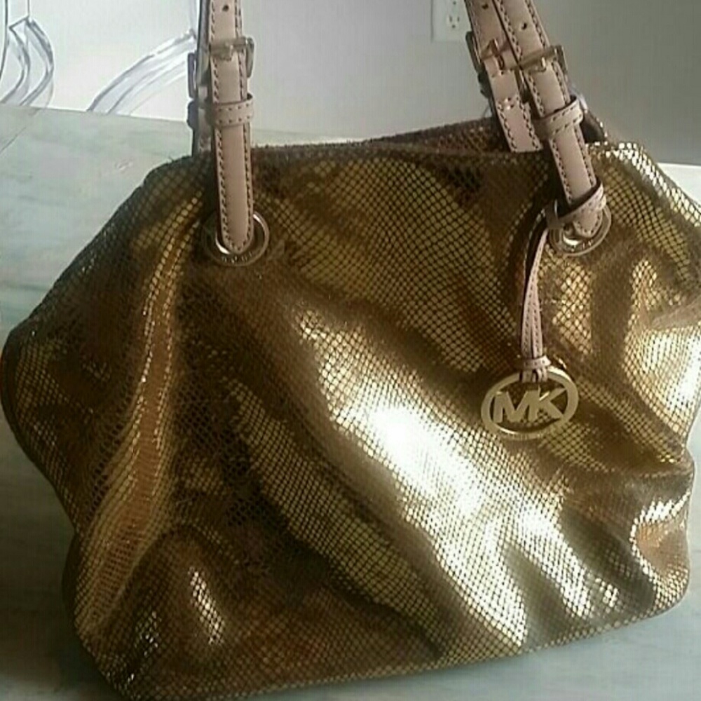 Michael kors gold leather tote