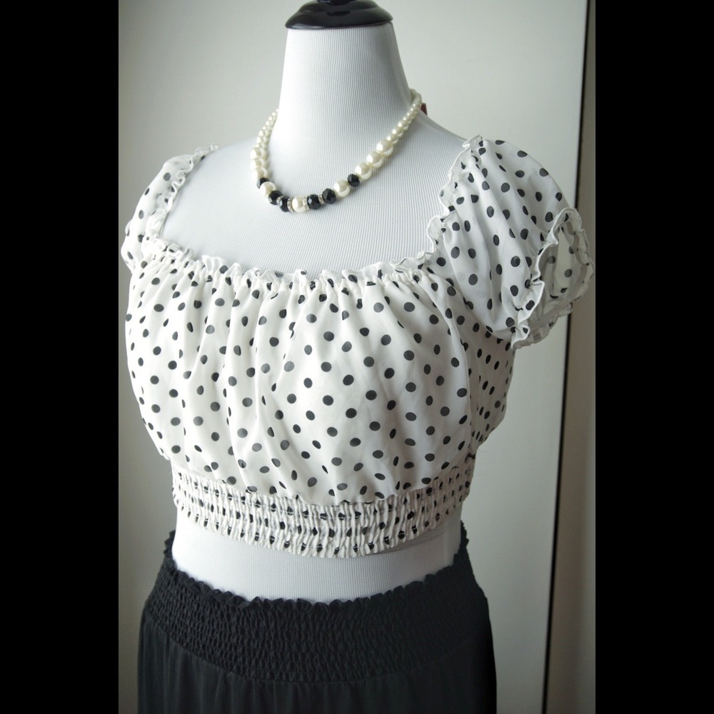NWOT Black & White Polka Dot Chiffon Crop Top