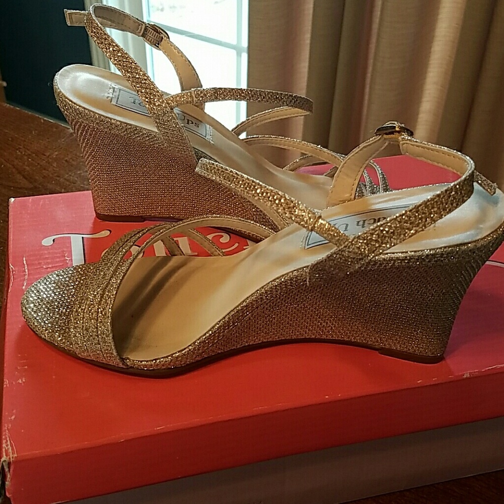Gently used champagne gold touch ups wedges