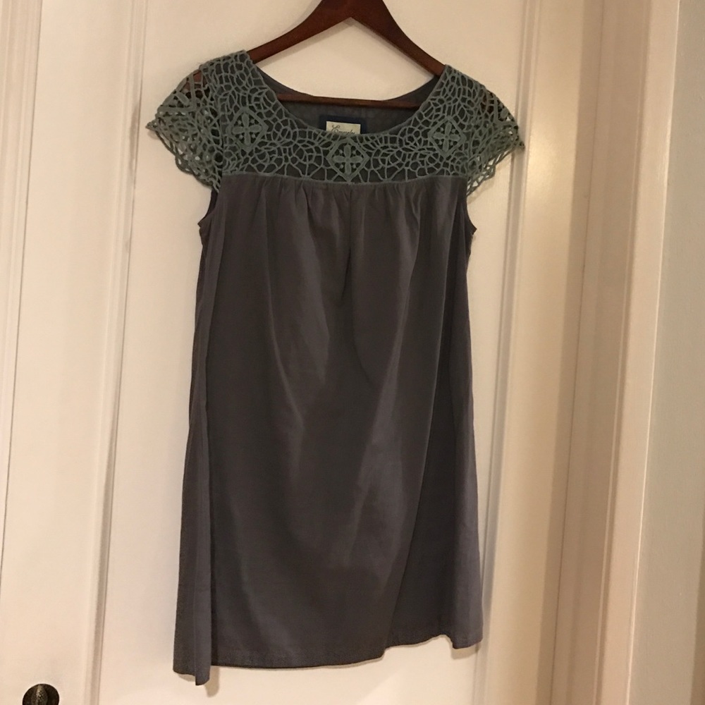 Blue shift dress with lace detail