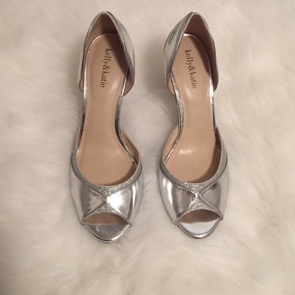 Silver glitter peep toe heels by Kelly & Katie