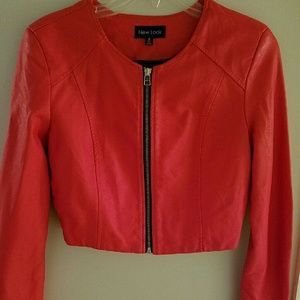Faux red crop jacket