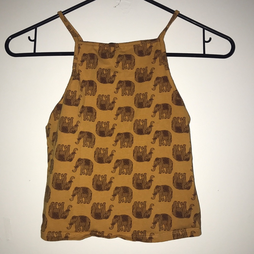 High Neck mustard crop top with elephants size M