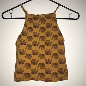 High Neck mustard crop top with elephants size M