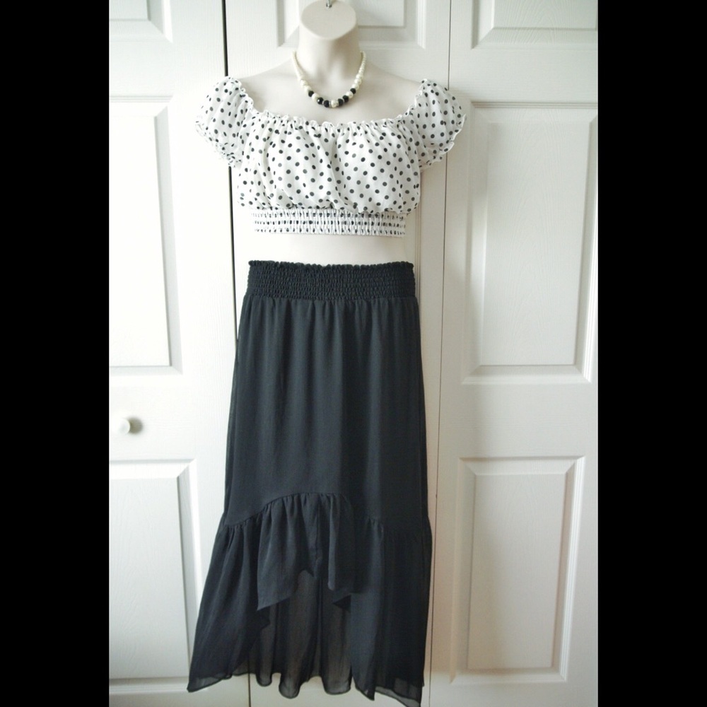 Black Chiffon Hi-Low Ruffle Maxi Skirt 14/16