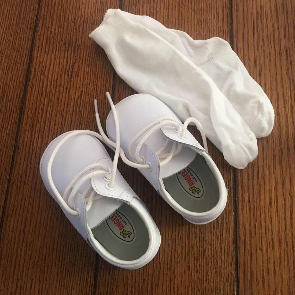 Angel Baby boy white dress shoes and knee socks